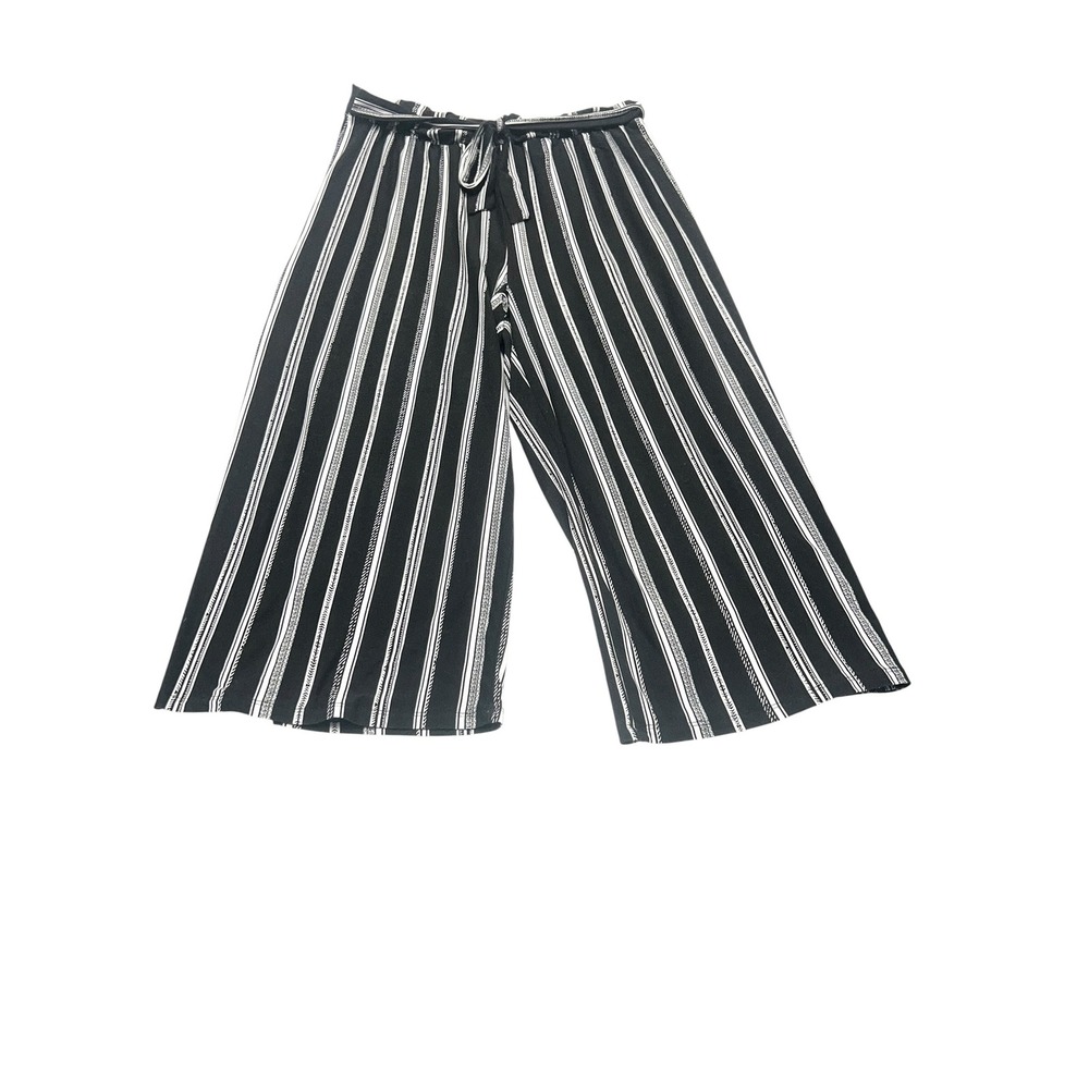 Bobbie Brooks Plus Size 2X Black White Striped Wide Leg Palazzo Pants Tie Waist